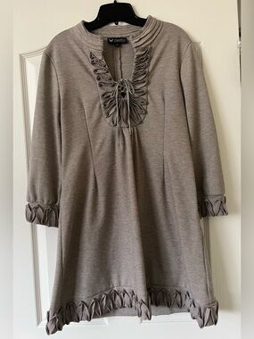 Ruffled Tunic Dress in Taupe
